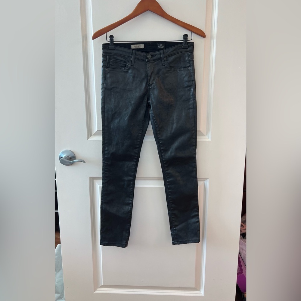 AG Adriano Goldschmied Shiny Coated Black Super Skinny The Leggings Jeans